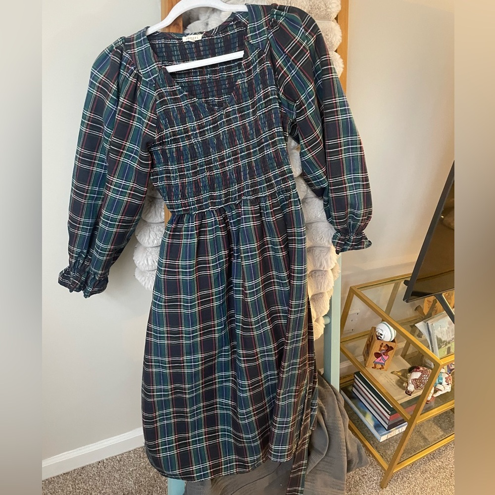 Red dress Botique Jodiful winter tartan plaid dress black green navy size s